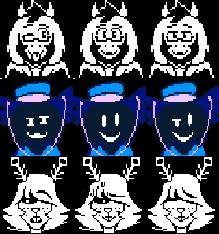 Dialogue portraits of Asriel, Beluga, and Nataline. They all look happy.